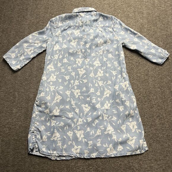 Kut from the Kloth Chambray Denim Shirt Dress Women's Small Blue Floral Pockets - Picture 6 of 8